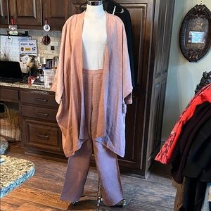 Shirin Guild Sz L Blush Pink Linen Kimono and Pants Set